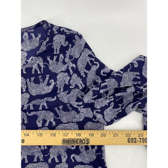 Mix by 41 Hawthorn Navy Blue Elephant Print Long Roll Tab Sleeve Top Shirt Small - Picture 10 of 12
